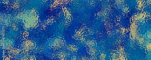 Christmas art background. Stained glass windows. Blue blur color glass. Night sky. Christmas color light. Blured winter template for cards, flyer, poster, banner. Merry Christmas! Happy New Year!
