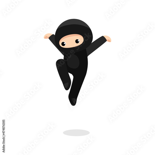 Cute ninja jumping isolated on white background