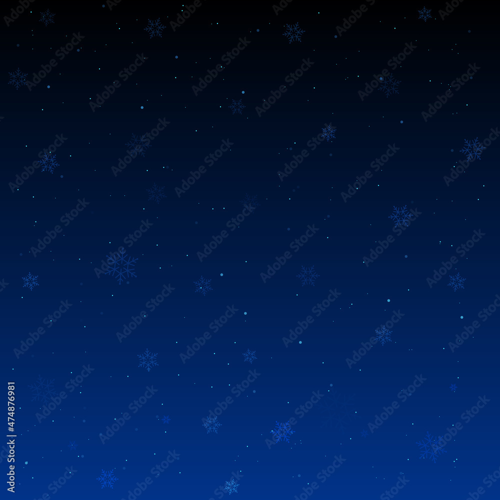 Snowflakes at night and winter background vector stock illustration.