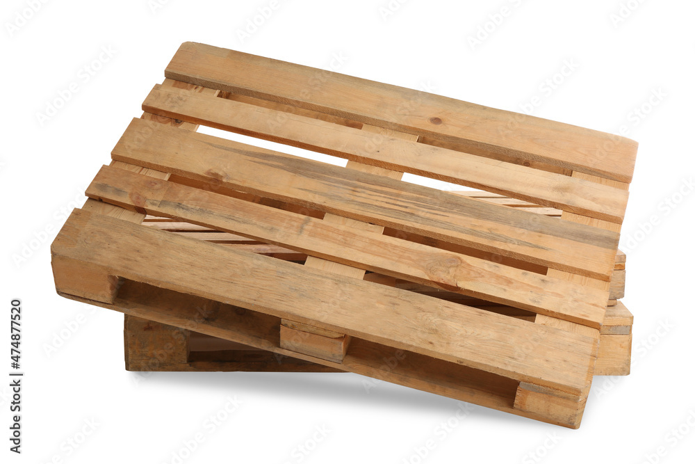 Wooden pallets isolated on white. Transportation and storage