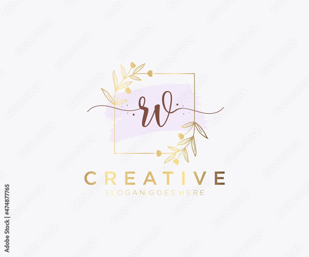 Initial RV feminine logo. Usable for Nature, Salon, Spa, Cosmetic and ...