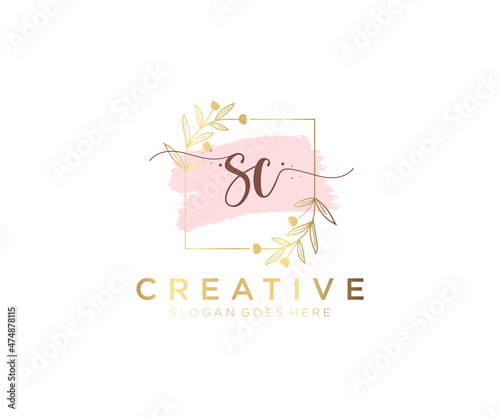 Initial SC feminine logo. Usable for Nature, Salon, Spa, Cosmetic and Beauty Logos. Flat Vector Logo Design Template Element.