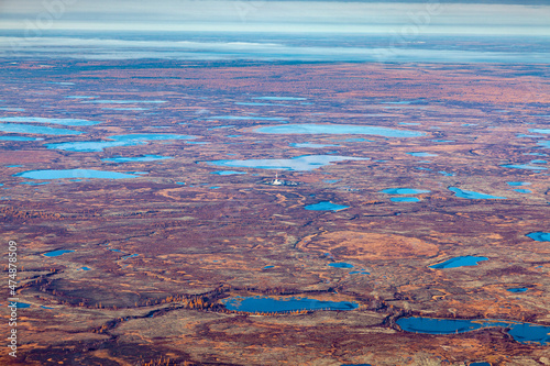 Air photo of Rig for drilling gas in Yamal tundra, West Siberia.