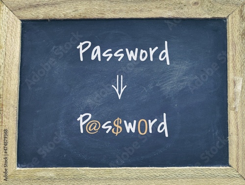 Conversion of the word password into it's alphanumeric character. Strong password making concept for online security.