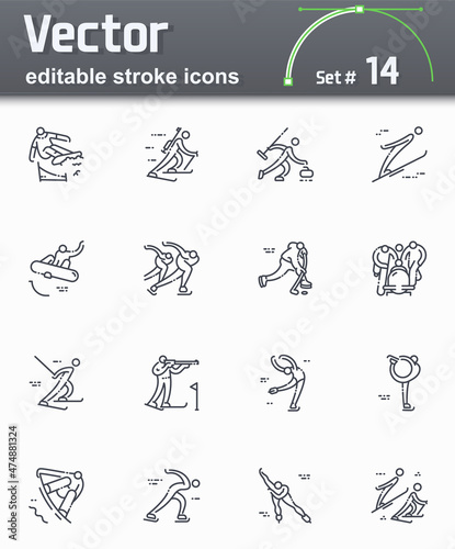 Snowboard, skiing, figure skating, biathlon and ther competition symbols isolated on transparent background.