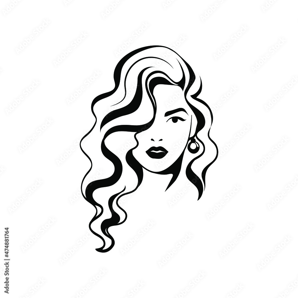 hairstyle logo. lush hair icon. beauty salon emblem. face in profile woman.  brush drawing isolate. vector flat style illustration 13572345 Vector Art  at Vecteezy