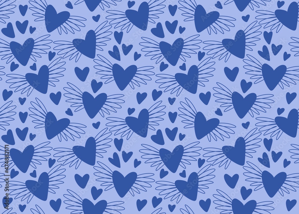 Valentines seamless pattern with hearts with wings for gifts and cards and linens and kids and fabrics Valentines seamless pattern with hearts with wings for gifts and cards and linens and kids and fabrics