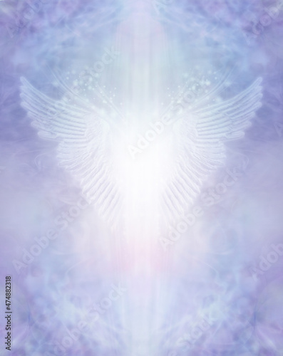 Ethereal Magical Angel Wings Blue Background - light lacey pattern with pale wings and white light  ideal for a, award, certificate, diploma, invitation, voucher or coupon background
