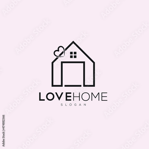 love home logo design. Home logo with love.