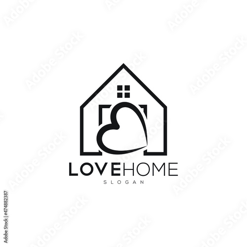 love home logo design. Home logo with love.