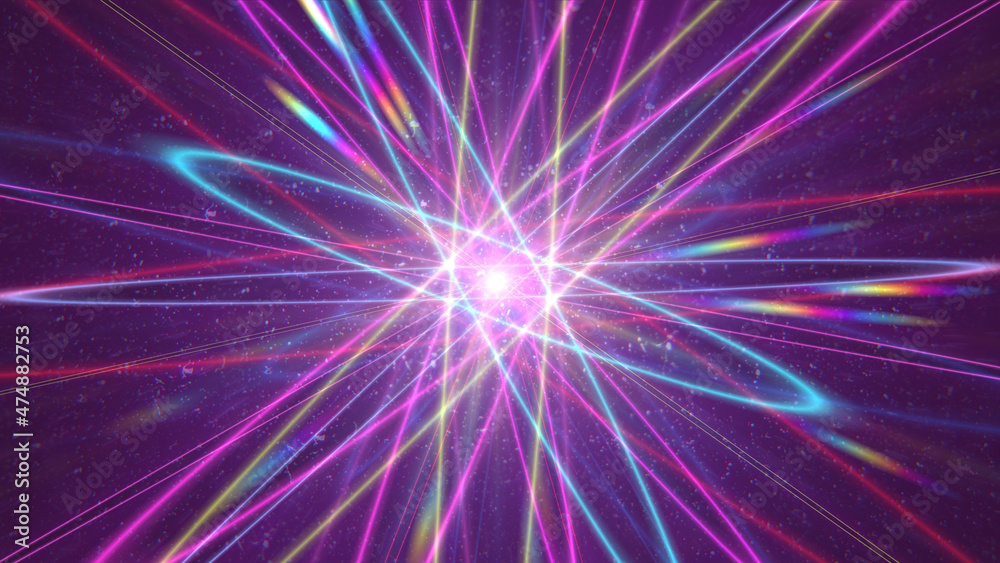 Glowing atom structure with light ring Glowing atom structure with light ring