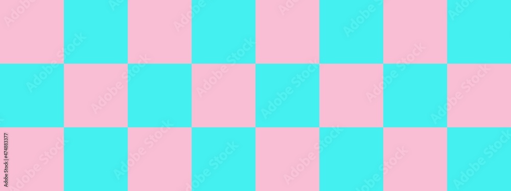 Checkerboard banner. Cyan and Pink colors of checkerboard. Big squares, big cells. Chessboard, checkerboard texture. Squares pattern. Background. Checkerboard banner. Cyan and Pink colors of checkerboard. Big squares, big cells. Chessboard, checkerboard texture. Squares pattern. Background.