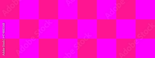 Checkerboard banner. Magenta and Deep pink colors of checkerboard. Big squares, big cells. Chessboard, checkerboard texture. Squares pattern. Background.