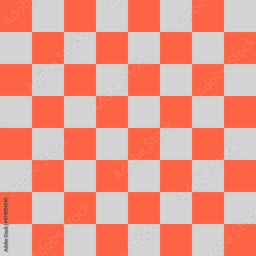 Checkerboard 8 by 8. Light grey and Tomato colors of checkerboard. Chessboard, checkerboard texture. Squares pattern. Background.