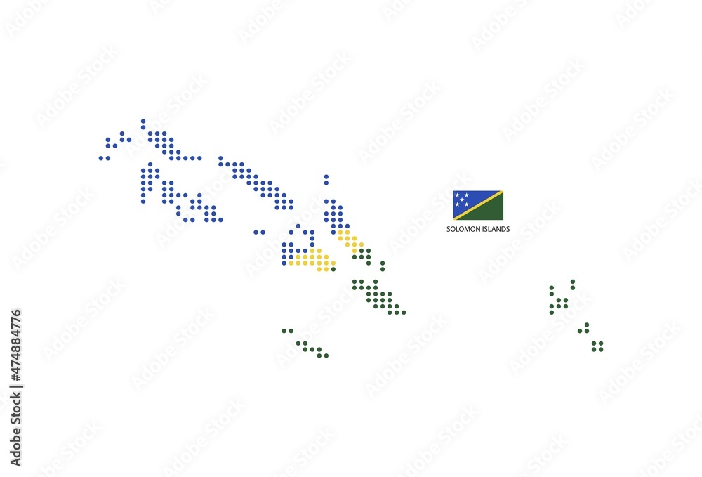 Solomon Islands map design by color of Solomon Islands flag in circle shape, White background with Solomon Islands flag. Solomon Islands map design by color of Solomon Islands flag in circle shape, White background with Solomon Islands flag.