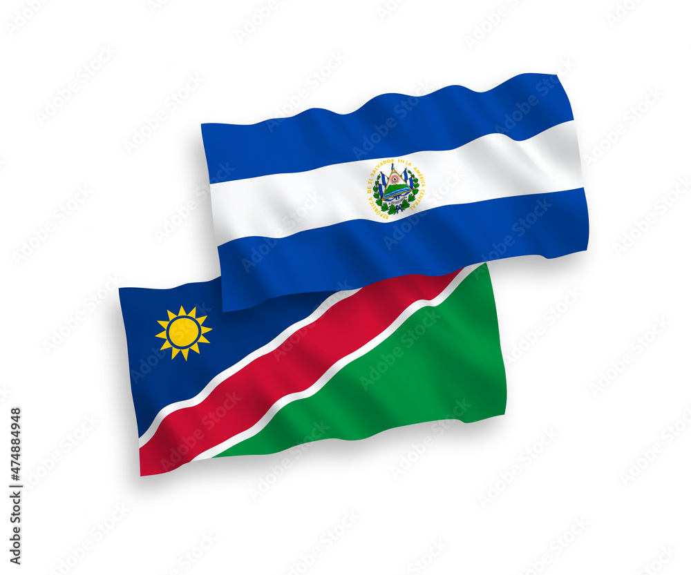 Flags of Republic of El Salvador and Republic of Namibia on a white background Flags of Republic of El Salvador and Republic of Namibia on a white background