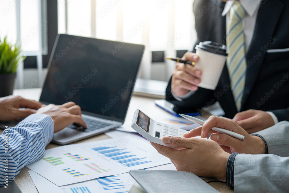 Business Team Meeting to brainstorming and discuss to audit finance planning sales. Financial advisor teamwork and accounting concept Business Team Meeting to brainstorming and discuss to audit finance planning sales. Financial advisor teamwork and accounting concept