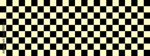 Checkerboard banner. Black and Beige colors of checkerboard. Small squares, small cells. Chessboard, checkerboard texture. Squares pattern. Background.