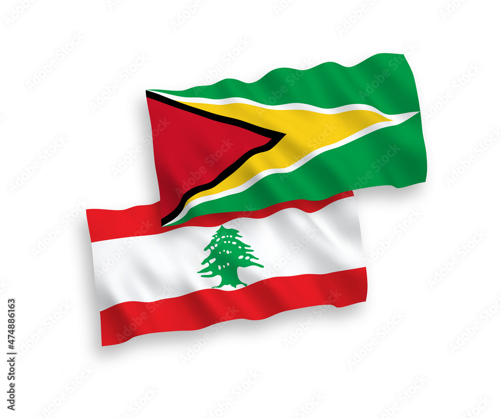 Flags of Co-operative Republic of Guyana and Lebanon on a white background