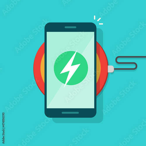 Charger wireless pad for cell phone vector or mobile smartphone inductive recharge illustration, cellphone charge isolated