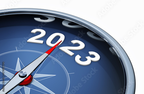 Canvas-taulu 3D illustration of a compass with the year 2023
