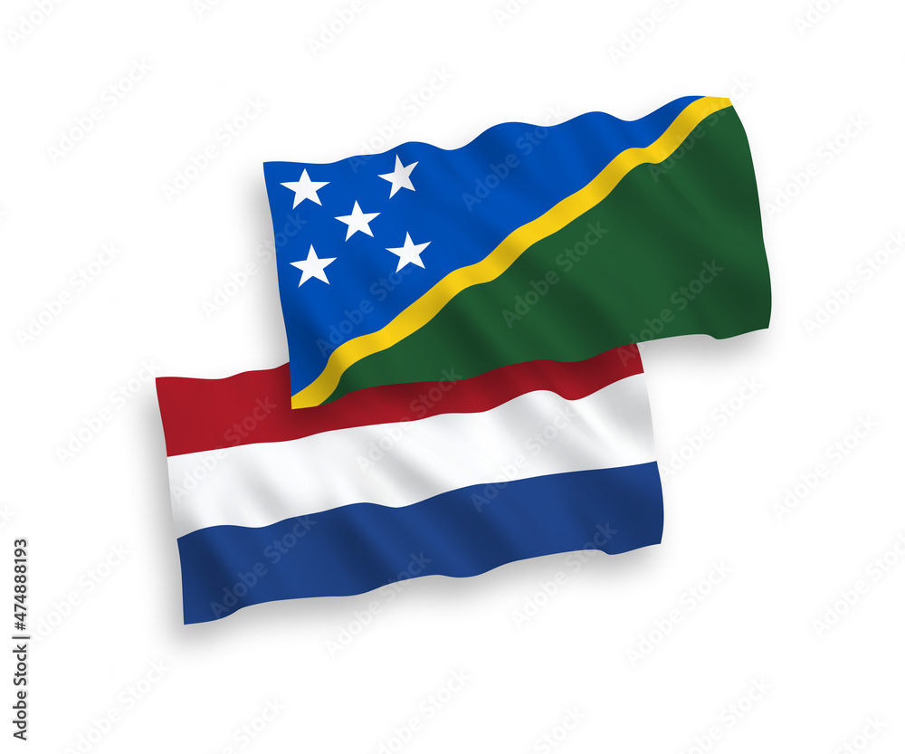 Flags of Solomon Islands and Netherlands on a white background Flags of Solomon Islands and Netherlands on a white background