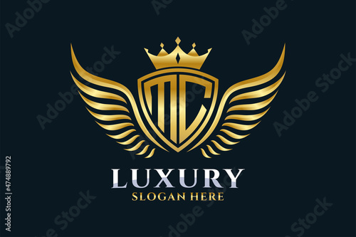Luxury royal wing Letter MC crest Gold color Logo vector, Victory logo, crest logo, wing logo, vector logo template.