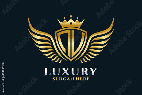 Luxury royal wing Letter NU crest Gold color Logo vector, Victory logo, crest logo, wing logo, vector logo template.