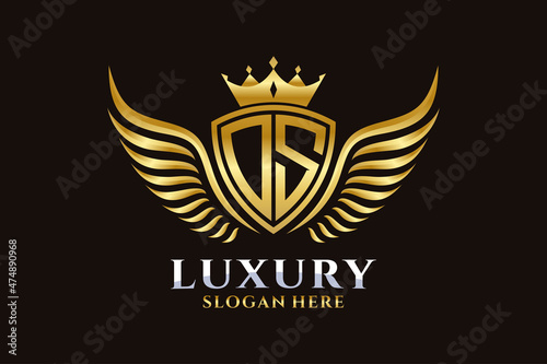Luxury royal wing Letter OS crest Gold color Logo vector, Victory logo, crest logo, wing logo, vector logo template.