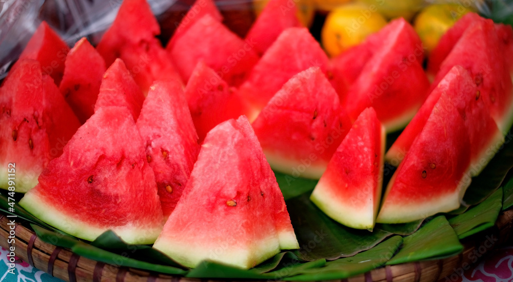 Fresh red watermelon slices ready to eat. Red Watermelon Isolated Fresh red watermelon slices ready to eat. Red Watermelon Isolated