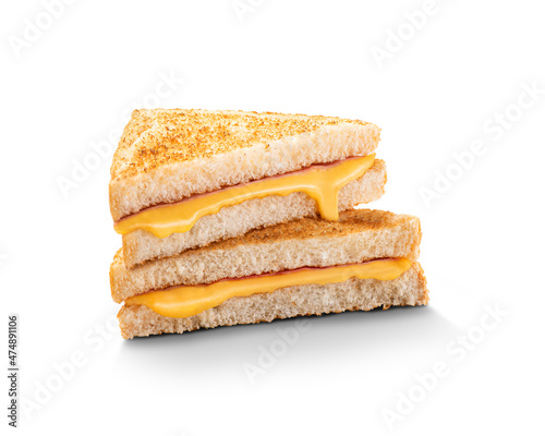 Grilled cheese sandwich isolated on white background