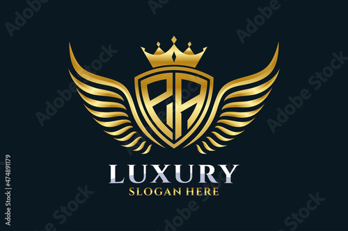 Luxury royal wing Letter PA crest Gold color Logo vector, Victory logo, crest logo, wing logo, vector logo template.