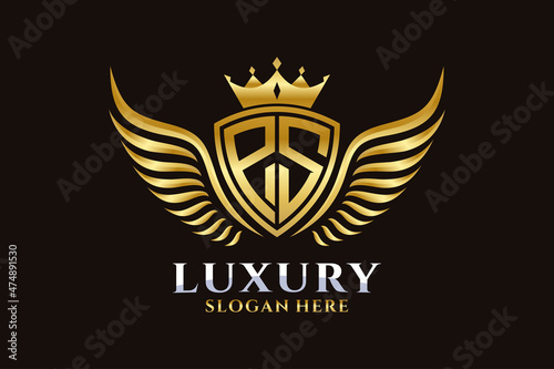 Luxury royal wing Letter PS crest Gold color Logo vector, Victory logo, crest logo, wing logo, vector logo template.