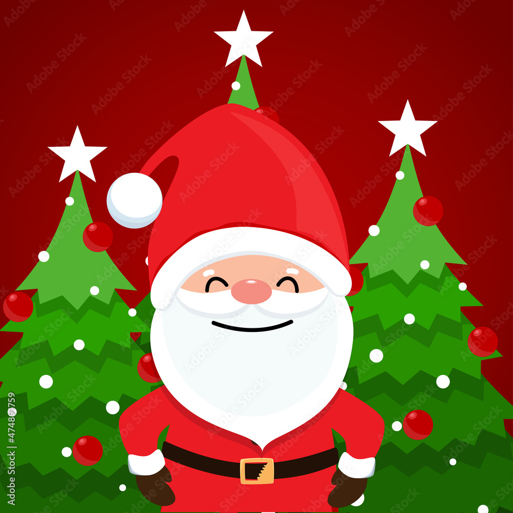 Fototapeta premium Santa Claus and Christmas tree. Merry Christmas and Happy New Year background. Vector illustration.