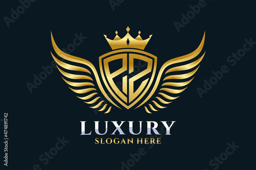 Luxury royal wing Letter PZ crest Gold color Logo vector, Victory logo, crest logo, wing logo, vector logo template.