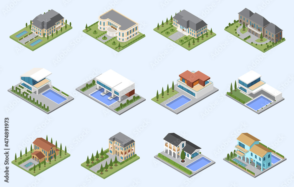 Mansion And Villa Isometric Set Mansion And Villa Isometric Set