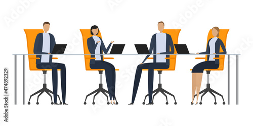 Discussion between colleagues. Teamwork. Vector illustration.