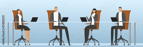 Discussion in office. Teamwork. Vector illustration.