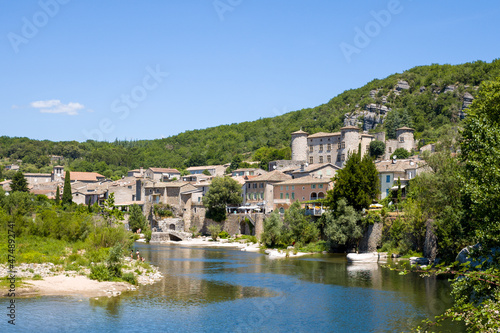 Photos The town of Vogue in the middle of the Ardeche gorges in Europe, France, Ardeche, in summer, on a sunny day