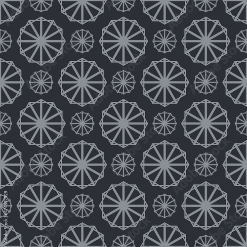 Background pattern with geometric gray elements on black background. Fabric texture swatch  seamless wallpaper. Vector illustration