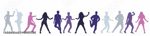 silhouette dancing people, isolated, vector