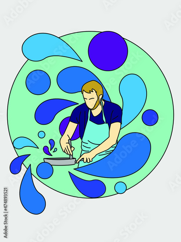 Coking Man Illustration Flat Colorful Cartoon