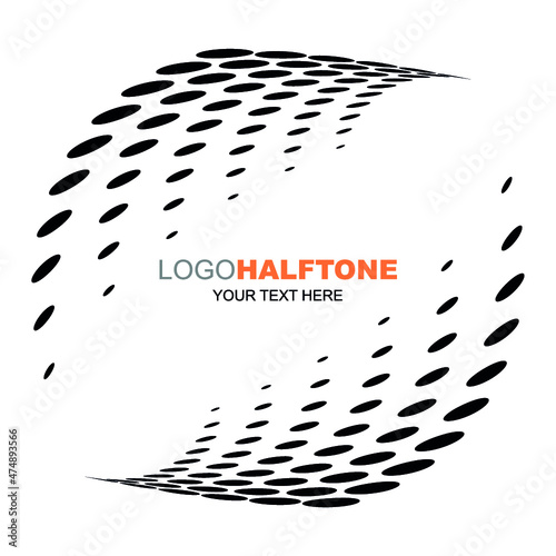Abstract curve shaped with halftone technic printing, vector illustration and design.