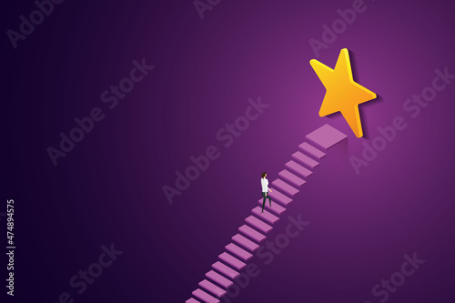 Businesswoman stepped upsteps to star.