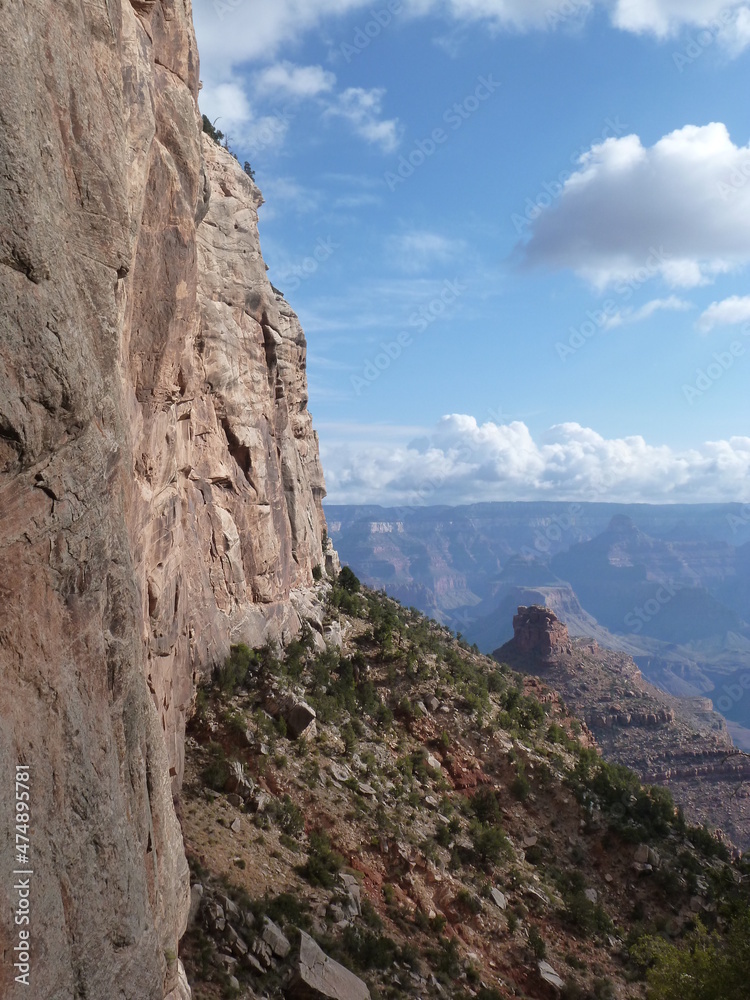 Steep rock wall  at the south rim of majestic Grand Canyon, Arizona, USA