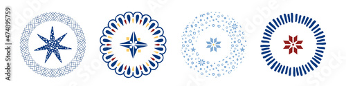 Vector round decorative elements in scandinavian folk style. Perfect cosy print for dishes.