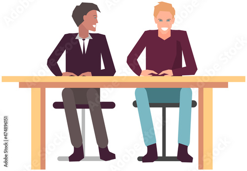 Businesspeople have project strategy planning meeting. Teamwork with business plan, creating new creative project. Meeting to discuss starting business. Colleagues discussing work in entrepreneurship