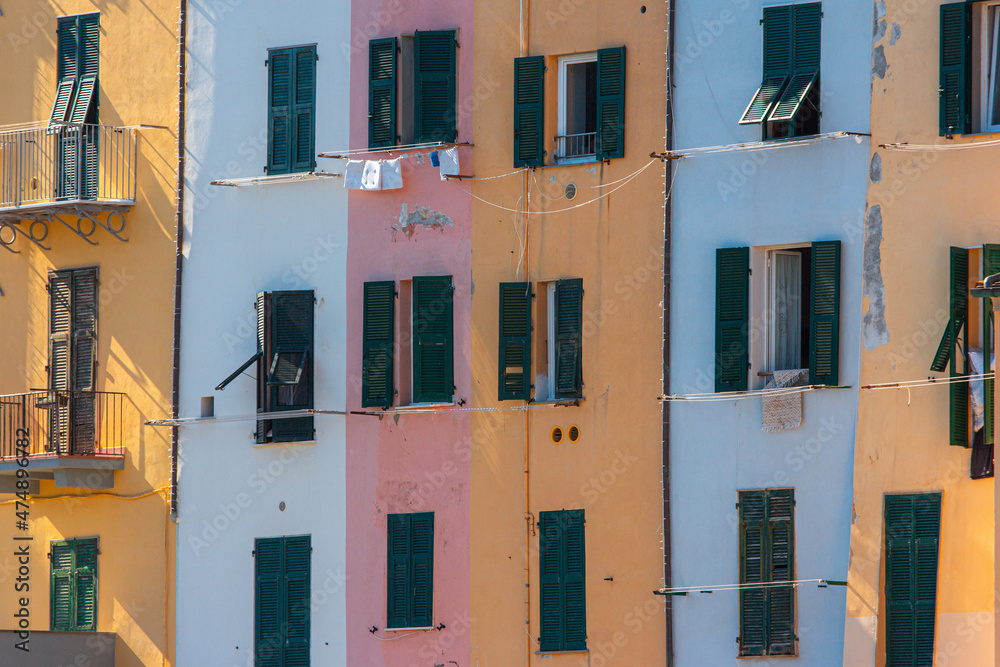 Typical Italian colorful town facade in cinque terre
