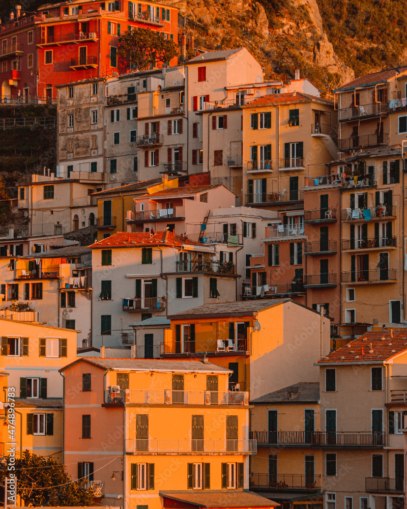 Typical Italian village in cinque terre at sunset