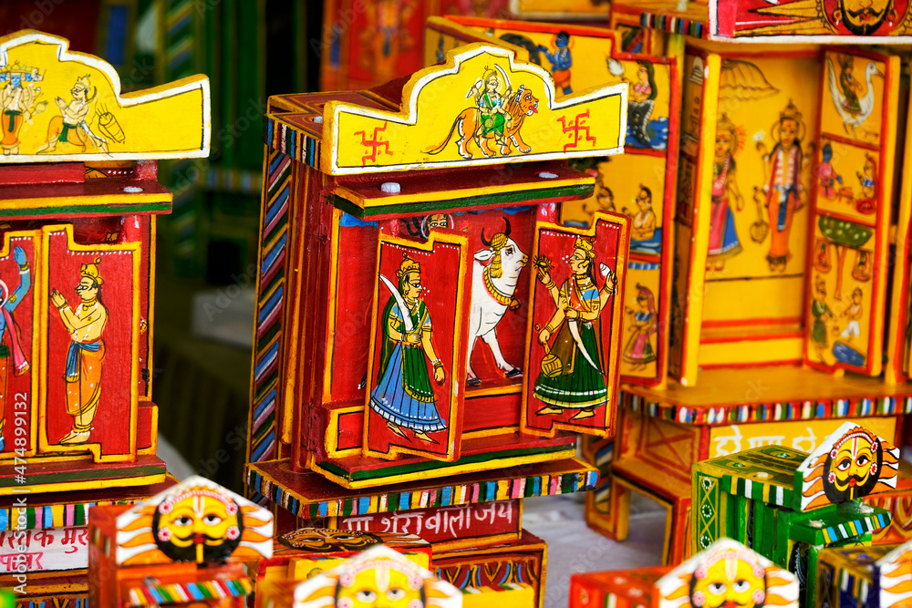Traditional handmade Colorful Temple made from wood, wooden, selective focus.